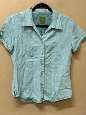 Pulp Women’s Button Front Shirt Blouse Size M Vintage Wash 100% Tencel Blue